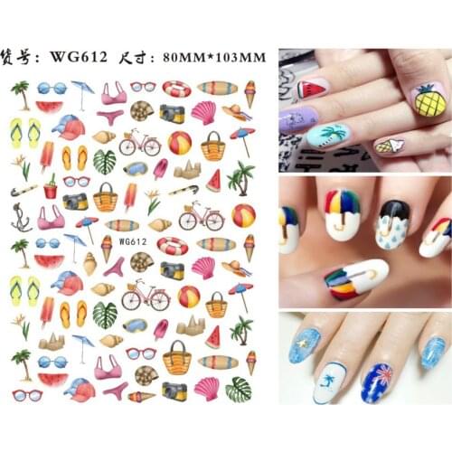 Morixi summer nail sticker ocean star fish shells flower leaves ultra thin foil nail art manicure stickers WG082