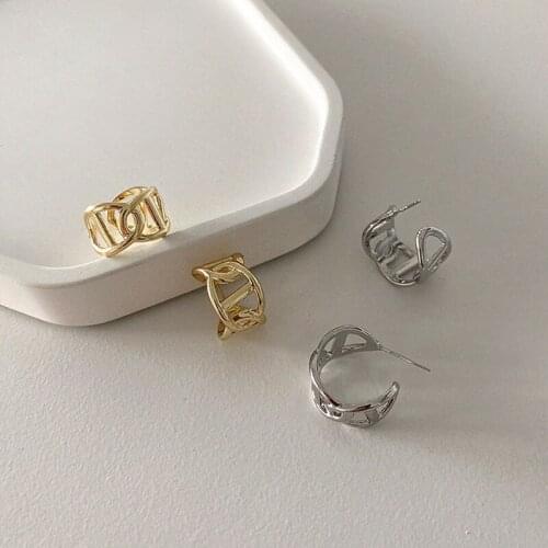 Metal Simple Geometric Hollow Earrings Fashion Minimalist Punk Style Gold Silver Color Cross Hoop Earrings Women Jewelry Gifts