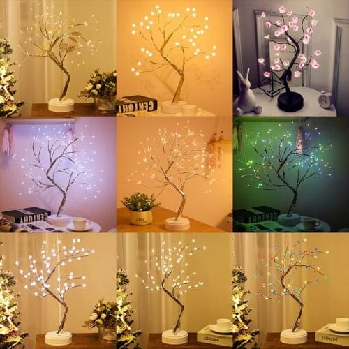 Mini Christmas Tree Copper Wire LED Night Lights Christmas Lights for Room Home Decor Fairy Lights Garland New Year Navidad DIY