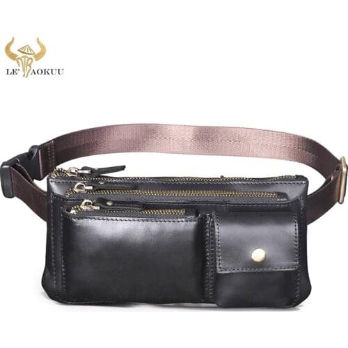 Real Oil Wax Leather men Fashion Travel Fanny Waist Pack Belt Chest Sling Bag Design 7" Phone Cigarette Case Pouch Male 811-29