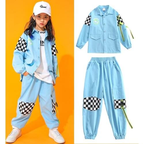 Hip Hop Clothing Sweatshirt Tops Casual Pants For Girls Hip Hop Blue Stage Outfit Jazz Ballroom Dancing Clothes Rave Wear BL5290