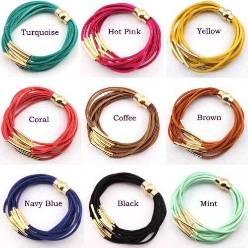 Wholesale Magnetic Clasp Bracelet B1753 New Fashion Jewelry Gold Multi Layer Copper Tube 12 Velvet Magnet Bracelets for Women