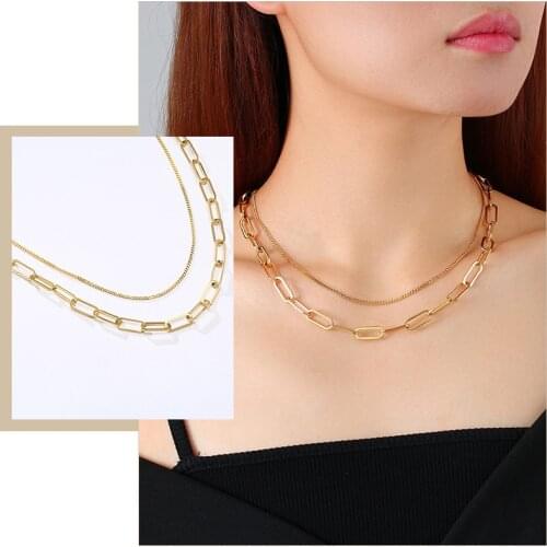 Chic Rectangle Chain Choker Necklaces for Women,Rolo Paper Clip Link Chain,Figaro Chain Necklace,Minimalist Basic Collar Jewelry