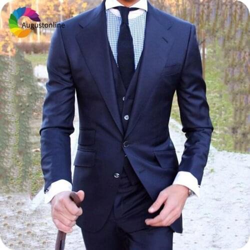 Latest Coat Pant Designs Navy Blue Classic Men Suits for Business Slim Fit Prom Suit Terno Masculino 3Piece Male Blazers Costume