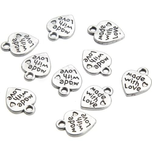 QIBEI 20 PCS 12 * 9mm Heart Antique Making pendant alloy MADE WITH LOVE charms Pendant DIY Handmade Jewelry Accessories