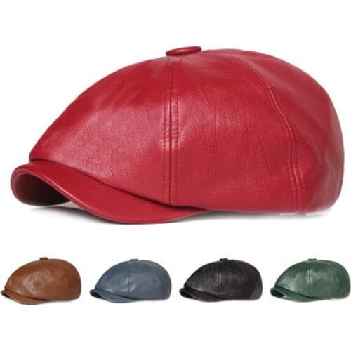 Retro Octagonal Leather Hat Autumn Mens Beret Elegant Fashion Cap Snapback Caps for Men Women