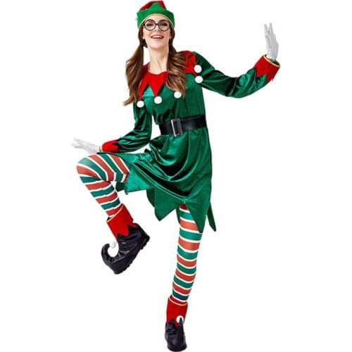 Christmas Cosplay Costumes for Adult Women Girls Elf Grinch Dress New Year Xmas Party Green Santa claus Performance Clothing