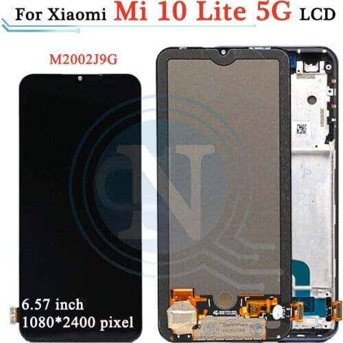 Super Amoled For Xiaomi Mi 10 Lite 5G LCD Screen Display+Touch Screen Digitizer For Mi10Lite MI10 Lite LCD Display M2002J9G