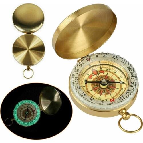 Retro Luminous Brass Pocket Watch Outdoor Camping Hiking Navigation Compass Brass Pocket Watch Hiking Navigation Compass Compass