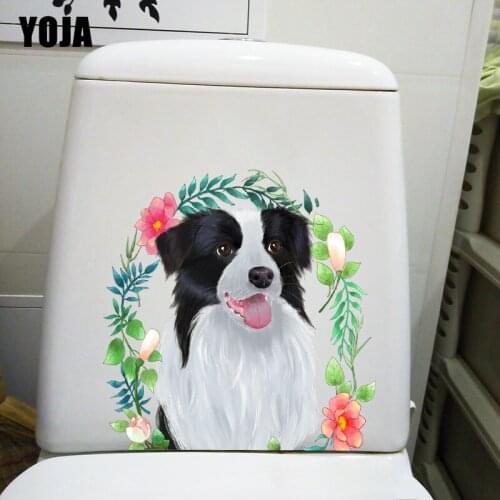 YOJA 24.2×24.9CM Lace Pet Border Collie Modern Art Wall Stickers WC Accessories Toilet Decor T1-2438