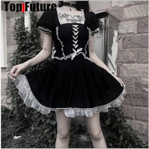 Women girl gothic Lolita cosplay costume Dark black lingering with me, Gothic Lolita lace black gothic Lolita cospLAY DRESS