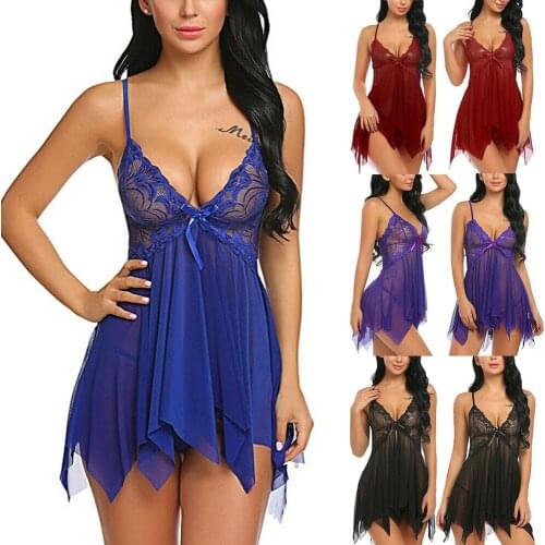 Plus Size XXXL Babydoll Women Sexy Black Lace Lingerie Sleepwear Transparent G-String Underwear Dress Nightwear Erotic Set