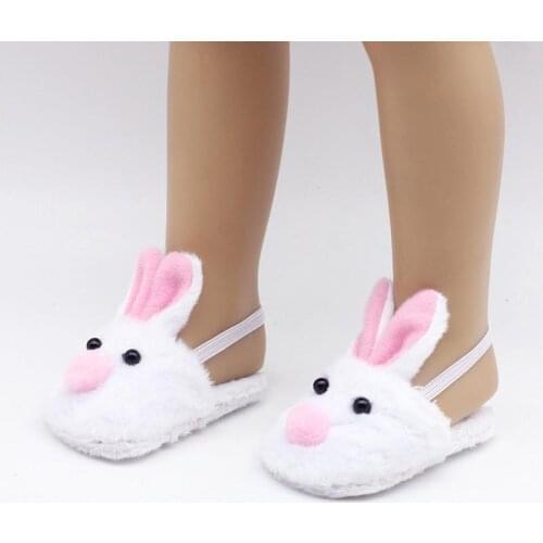 1 Pair Rabbit Plush Slippers Shoes Children Girls Birthday Gifts Toys Cute Cartoon Slippers Dress Up 18 Inch Doll Accessories