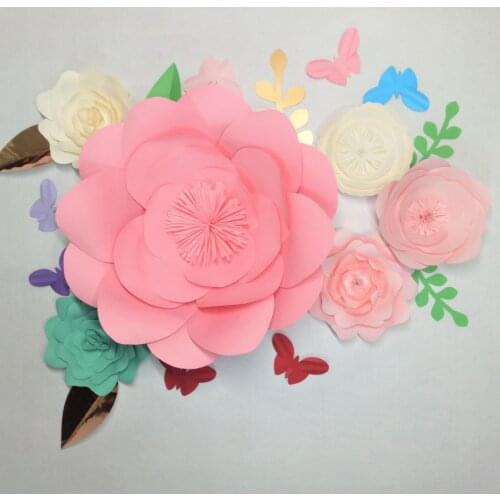 2018 DIY Giant Paper Flowers Backdrop 6pcs + Leaves 6pcs + butterflies 8pcs Wedding & Event Baby Nursery Decor Half Made Flowers