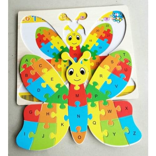 Cartoon Animal 26pcs letter Puzzles Childrens Educational Wooden Toy Lion/Elephant English Alphabet Jigsaw Montessori Baby Gift