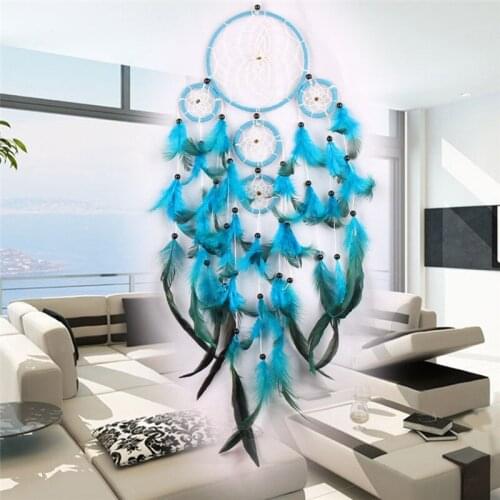 5 Net Fluff Hand-woven Blue Orange Feather DreamCatcher Pendant Large DreamCatcher Home Hanging Decoration Ornament
