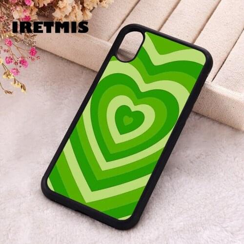 Iretmis 5 5S SE Phone Cover Case for iPhone 6 6S 7 8 Plus X Xs XR 11 12 Mini Pro Max Rubber Silicone Green Latte Love Hearts