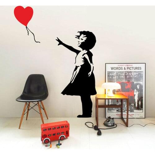 Childhood Girl With Balloon Vinyl Wall Stickers Home Decor Kids Room Bedroom Nursery Decoration Decals Graffiti Art Murals 3B26