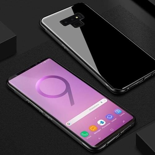 For Samsung Galaxy Note 9 Tempered Glass Case for Samsung Note 9 Hybrid Hard PC with Soft TPU Frame Mirror Surface Glass Cover