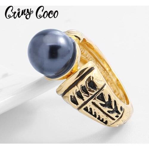 Cring Coco Hawaiian Rings High Quality Gold Plated Pearl Jewelry Enamel Alloy Creative Vintage Fashion New for Women Girls Style