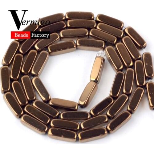 Cuboid Shape Red Bronze Hematite Natural Stone Beads For Jewelry Making 3*9mm Spacer Loose Beads DIY Necklace Bracelet 15"