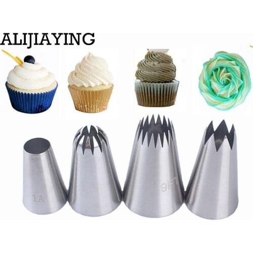 BH003 4Pcs/set Large Icing Piping Nozzle Russian Pastry Tips Baking Tools Cakes Decoration Set Stainless Steel Nozzles Cupcake