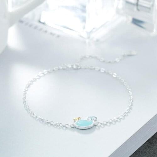 Cute 925 Sterling Silver Korean Fashion Blue Animal Whale Adjustable Chain Charm Bracelets For Girls Women Mujer Bijoux SB070