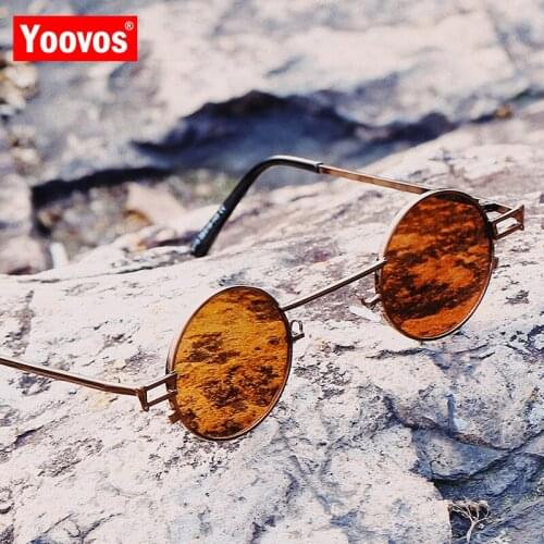 Yoovos Fashion Round Retro Sunglasses Women/Men Vintage Brand Designer Steampunk Metal Sun Glasses High Quality Sunglass UV400