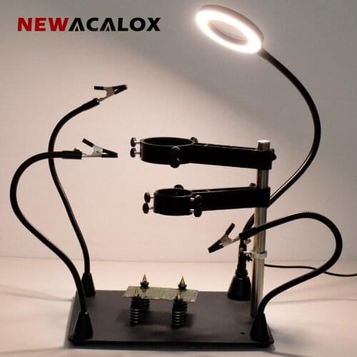 NEWACALOX Magnetic PCB Fixing Clip Soldering Stand 5X Magnifier with LED Light Soldering Iron Holder Welding Repair Tool Kit
