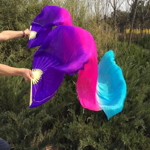 New Arrival 1pc Left+1pc Right 100% pure silk belly dance Fans Veils sexy dancing 100% real silk Fan Veils 1pair 1.8m = 6ft