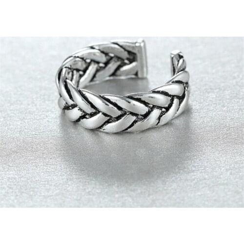 New Creative Retro Braided Rope Shaped Thai Silver Personality 925 Sterling Silver Jewelry Geometric Glossy Opening Rings SR482
