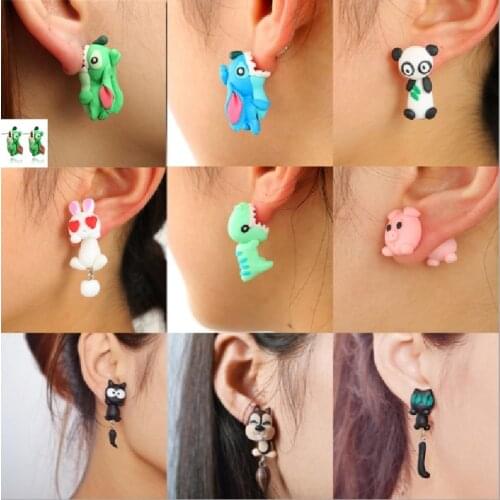 New Fashion Cute Cartoon Cannibal Flower Cat Fox Handmade Clay Earrings Female Fun Party Jewelry Gift For Women Girls