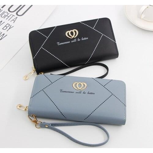 New Cute PU Leather Purse Heart-shaped Decoration Long Multi-card Wallet Purse Buckle Clutch Mobile Phone Student Womens Wallet