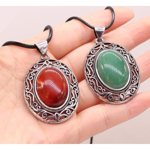 Charm Fashion Natural Shell Alloy Pendant Egg Shape Rose Quartz Lapis Lazuli Amethyst Jewelry Necklace Couple Banquet Gift 1PC