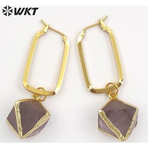WT-E450 Wholesale Generous rainbow fluorite stone For Lady Decorate Jewelry Natural Stone Geometric Shape Elegant Drop Earrings