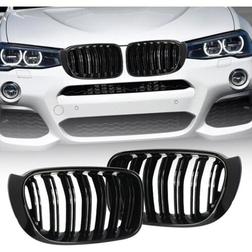 Front Kidney Grill Grille Double Line Gloss Black Fit for BMW F25 X3 F26 X4 2014 2015 2016 2017