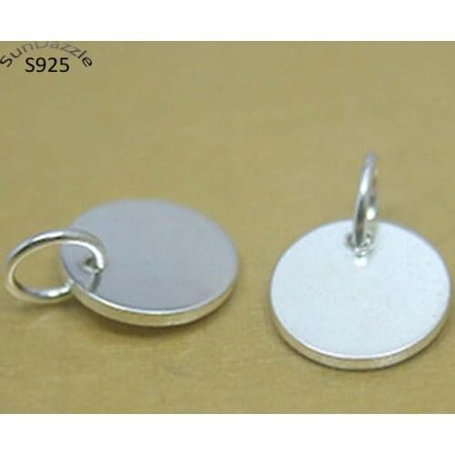 10mm Real Pure Solid 925 Sterling Silver Round Tag Pendant Inscribe Letter Logo DIY Bracelet Necklace Jewelry Making Wholesale
