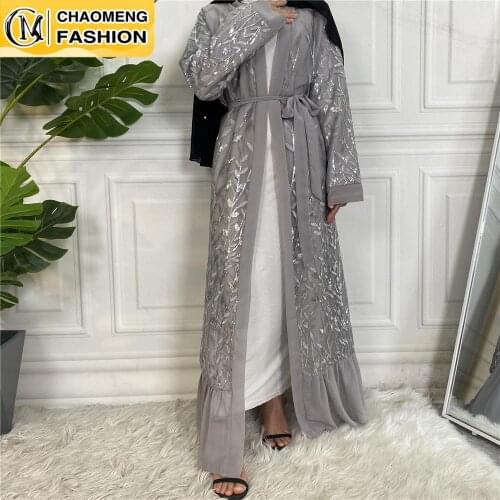 Ramadan Arab Embroidery Chiffon Hijab Open Dubai Abaya Kimono Muslim Fashion Turkey Kaftan Women Dress Caftan Islamic Clothing