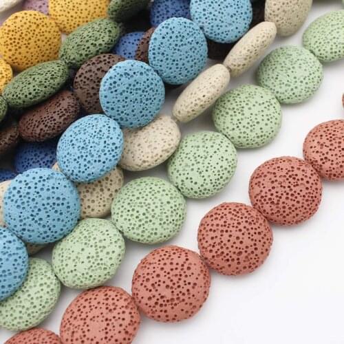 Multi-Color Volcanic Lava Stone Coin Shape 20mm,26mm,32mmLoose Beads 15" For DIY Jewelry making ! Mixed wholesale for all items