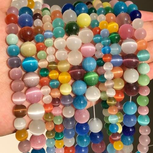 Mixed Cat Eye Beads Rainbow Moon Stone Round Loose Glass Beads for Jewelry Making DIY Bracelet Needlework Accessories 4 6 8 10mm