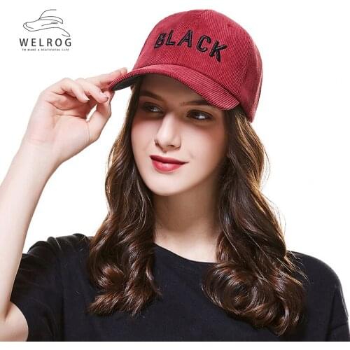 WELROG Letter "BLACK" Printing Embroidery Caps Corduroy Baseball Caps For Women Men Spring Summer Hip Hop Hats 2020 Fashion Cap