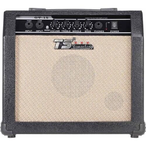 High Quality GT-15 Professional 3-Band EQ 2 Channel Electric Guitar Amplifier Distortion Amp 15W with 5" Speaker