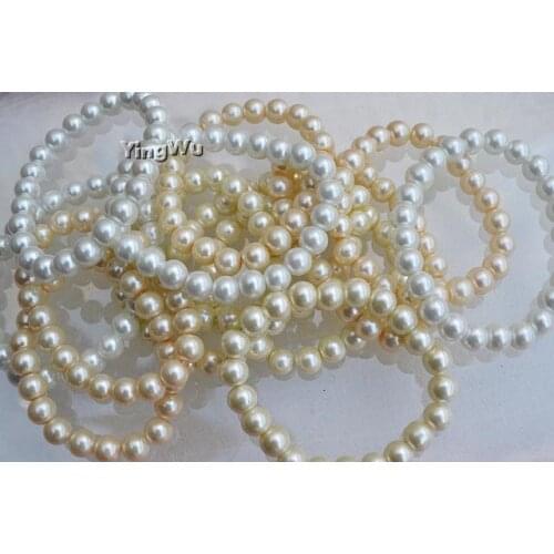 Yingwu 100pcs/lot Elegant Glass Pearl Bracelet Jewelry Round White Pink Natural Glass Pearl Bracelet High Luster Bracelets