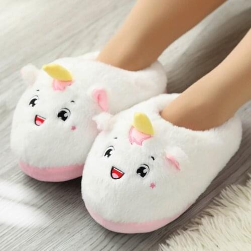 Women Soft Furry Slippers Winter Girl Cartoon Cotton Slippers Couple Cute Warm Plush Shoes Mens Indoor Comfortable Home Slides