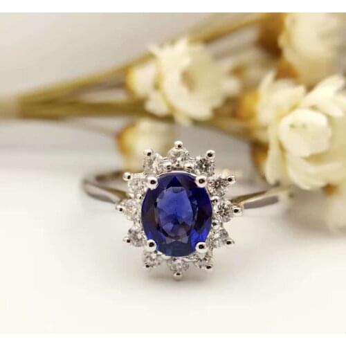 18K Gold 0.824ct Natural Sapphire Women Ring with 0.226ct Diamond Setting 2016 New Fine Jewelry Wedding Band Engagement