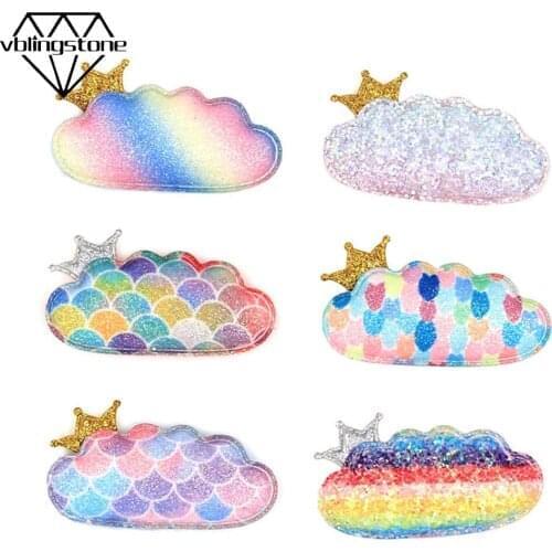 10Pcs Sequin Patches Rainbow Cloud With Crown Patch For Headwear Sew Appliques For Baby Clothes Padded Patches DIY Crafts
