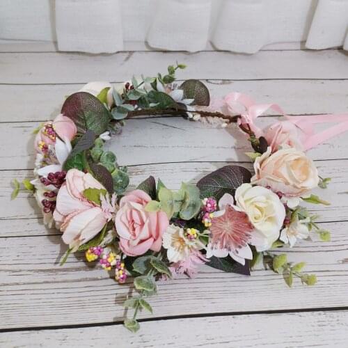 12 pcs Flowers Crown Festival Headband Women Hair Accessories Headdress Bridesmaid Girl Floral Garland Wedding Floral Headwear