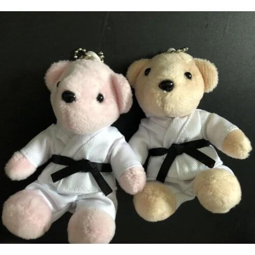 24 pcs/lot) karate keychains cartoon sport gifts for kids girls lovely kyokushin Karate bear Souvenir students prize Plush bears