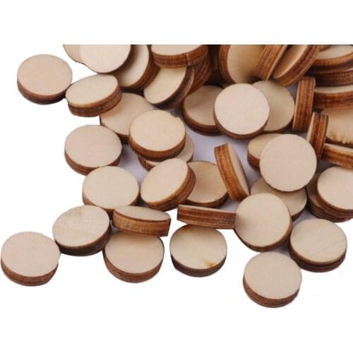 200 Pieces Unfinished Wood Slices Round Disc Circle Wood Pieces Wooden Cutouts Ornaments for Craft and Decoration (0.39 Inch)