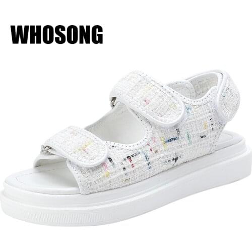 2020 Summer Women Sandals Girls Thick Bottom Sandals Woman Black Genuine Leather Shoes Ladies Beach Sandals Female Brand Sandals